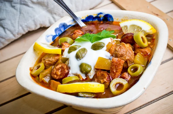 Traditional russian Soljanka soup — Stock Photo, Image