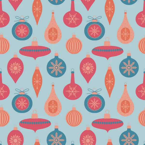 Vintage motif sans couture de Noël avec des jouets de Noël, boules, décoration. Illustration vectorielle dans un style rétro plat — Image vectorielle