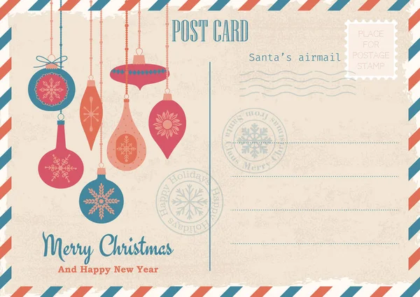 Tarjeta Postal Invitación Navidad Año Nuevo Vintage Correo Navidad Plantilla — Archivo Imágenes Vectoriales