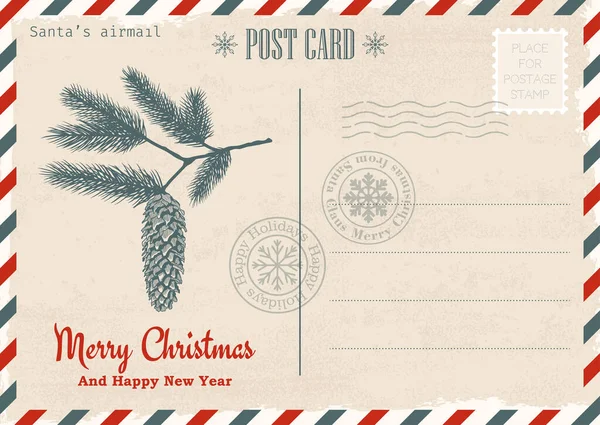 Vintage Natal Ano Novo Convite Cartão Postal Correio Natal Modelo — Vetor de Stock