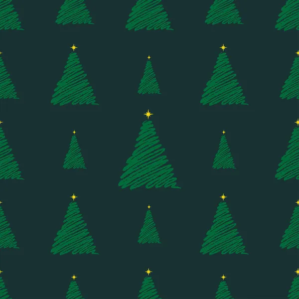 Christmas seamless pattern with small hand drawn fir tree. Vector illustration for wrapping paper, scrapbook etc — Stock Vector