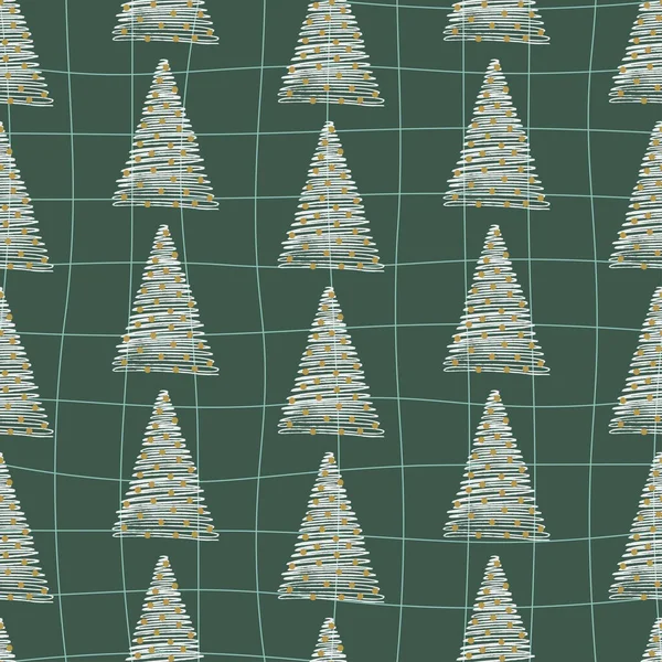 Рождественский бесшовный узор с нарисованной вручную рождественской ёлкой. Векторная иллюстрация в скандинавском стиле для упаковки бумаги, обоев, скатерти и т.д. — стоковый вектор