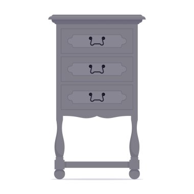Eski, gri komodinli komodin. Düz biçimli vektör illüstrasyonu