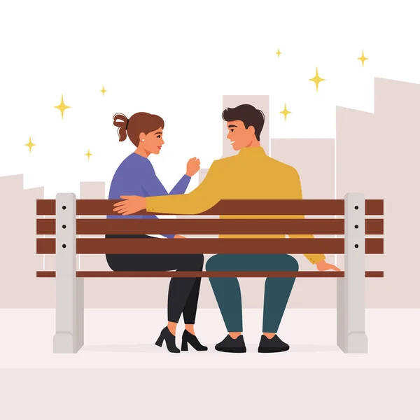 Aimant couple assis sur le banc. Célébration datation ou Saint Valentin. Illustration vectorielle — Image vectorielle