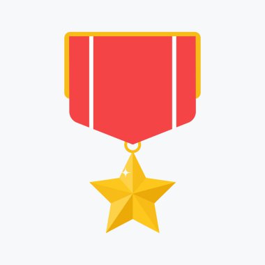 Yıldız ikonlu altın rozet ödülü. Parlak metal ödül sembolü. Düz vektör çizimi beyaz arkaplanda izole edildi