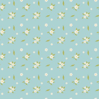 Çiçeksiz desen, küçük çiçek dalı, bahar arkaplanı. Basit el dranw biçiminde vektör illüstrasyonu