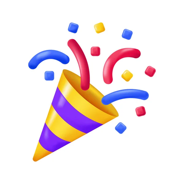 Icon emoji - Impreza, konfetti w klubie sieci społecznościowej. Happy Birthday cracker izolowane wektor ikona w stylu 3d — Wektor stockowy