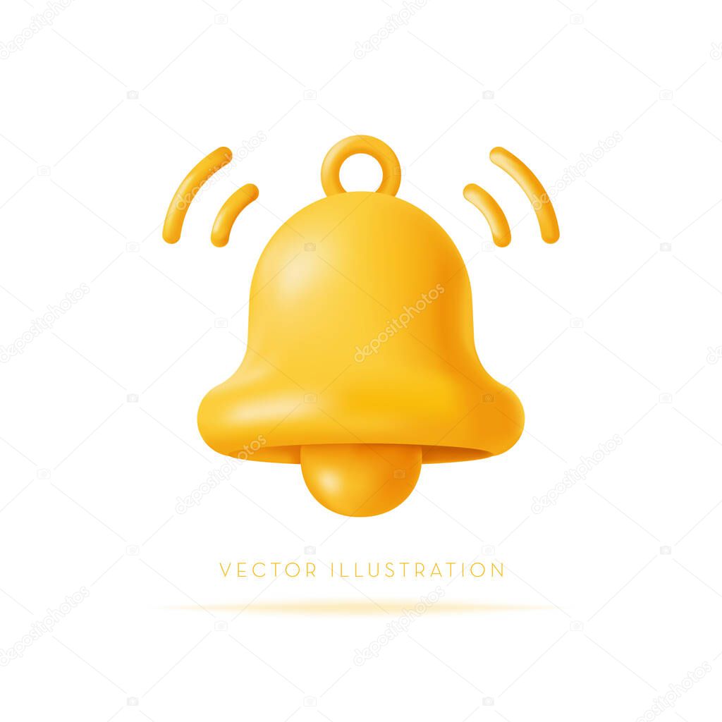 3d notification bell icon. Realistic vector icon