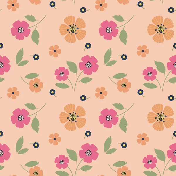 Basit çiçekli, pürüzsüz desen, bahar arkaplanı. Vektör el çizimi resimleme