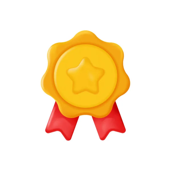 Gold badge award with star and ribbons. Winner medal, Premium quality, quality guarantee symbol. 3d vector icon in Cartoon minimal style — ストックベクタ