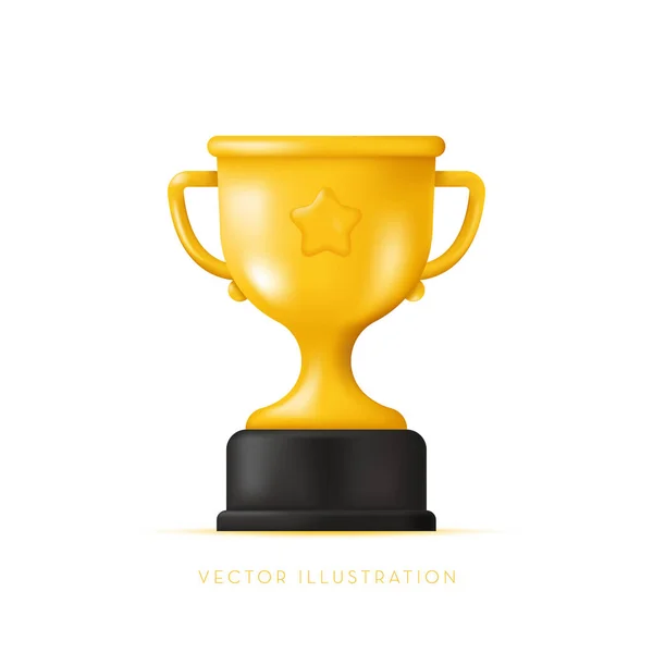 黄金のチャンピオントロフィー スターとカップ 受賞歴 スポーツ賞 成功コンセプト 3Dスタイルのベクトルイラスト — ストックベクタ