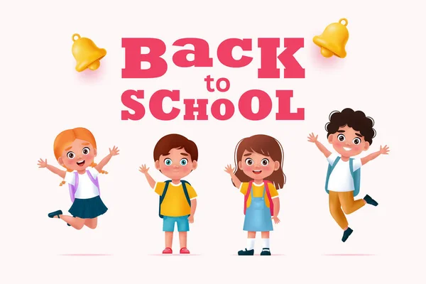 Back School Concept Banner Happy School Children Cartoon Vector Illustration — Stok Vektör