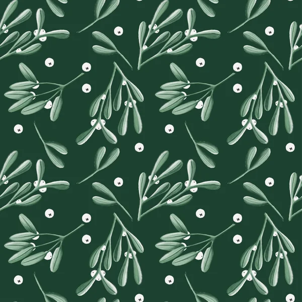 Christmas seamless pattern with Mistletoe in hand drawn sketch style