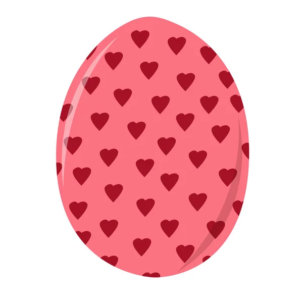 Розовое Пасхальное Яйцо Красными Сердцами — стоковый вектор