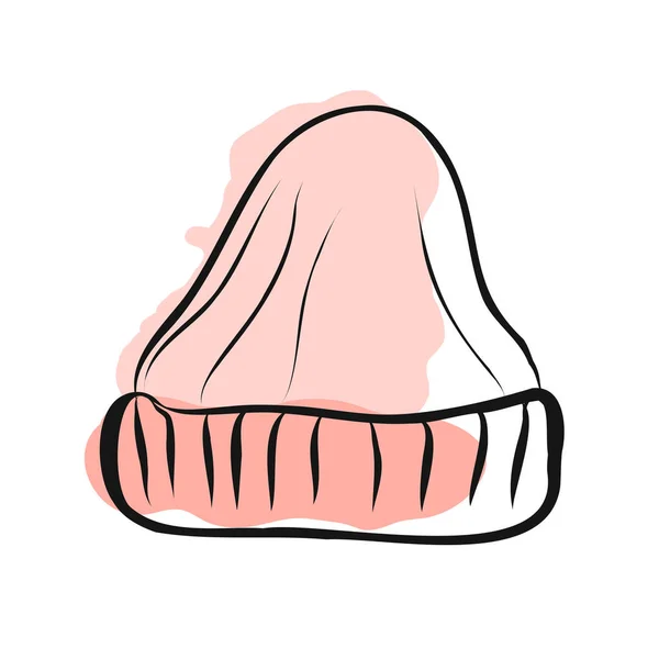 Ένα ροζ χειμωνιάτικο καπέλο στο στυλ ενός σκίτσου. — Διανυσματικό Αρχείο