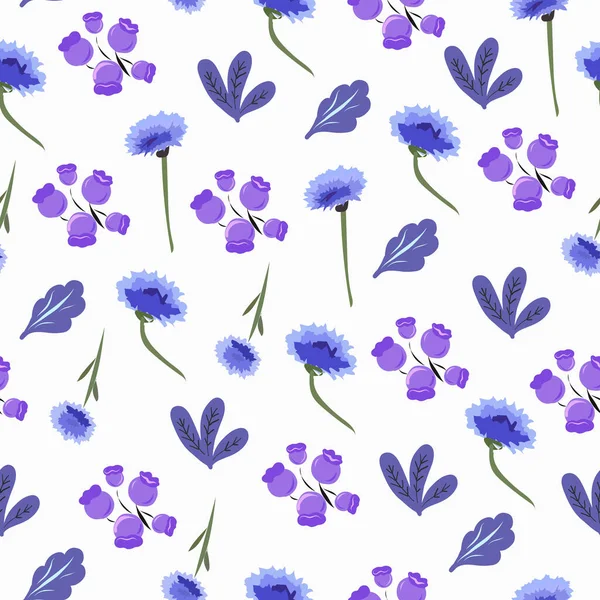 Seamless pattern with cornflowers and blueberries. — Stock Vector