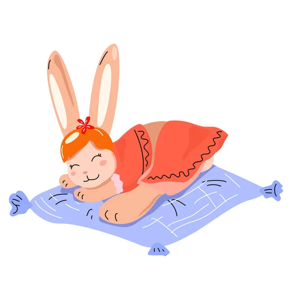 Sevimli Bir Tavşan Yastıkta Uyur — Stok Vektör