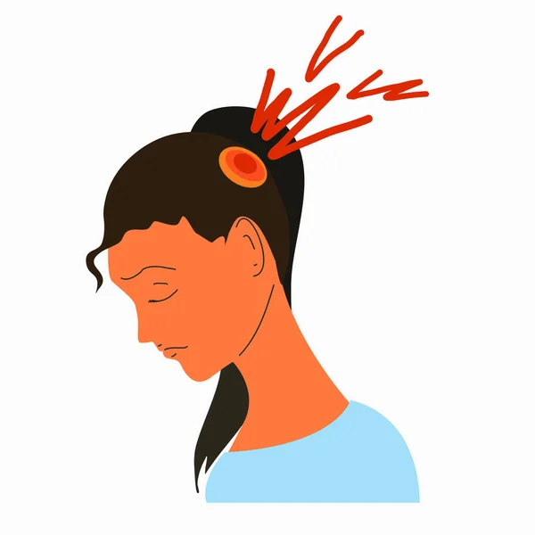 Женщина с сильной болью в голове и затылочной области. — стоковый вектор