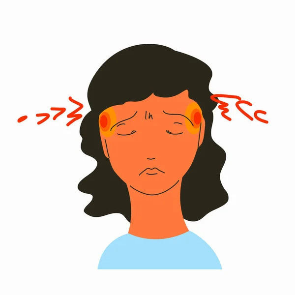 Ein Mädchen Mit Starken Kopfschmerzen Den Schläfen Stockillustration
