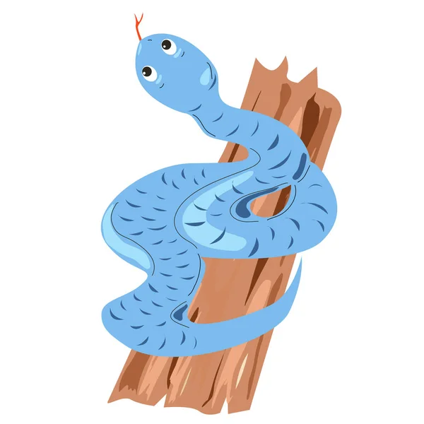 Голубая Змея Свернувшаяся Вокруг Дерева — стоковый вектор