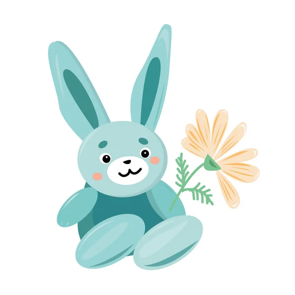 Lapin Est Assis Tient Une Fleur — Image vectorielle