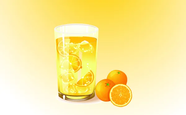 Zumo de naranja con la mitad de la fruta anaranjada — Stockvector