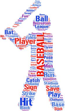 Beyzbol piktogram sembol tag cloud illüstrasyon