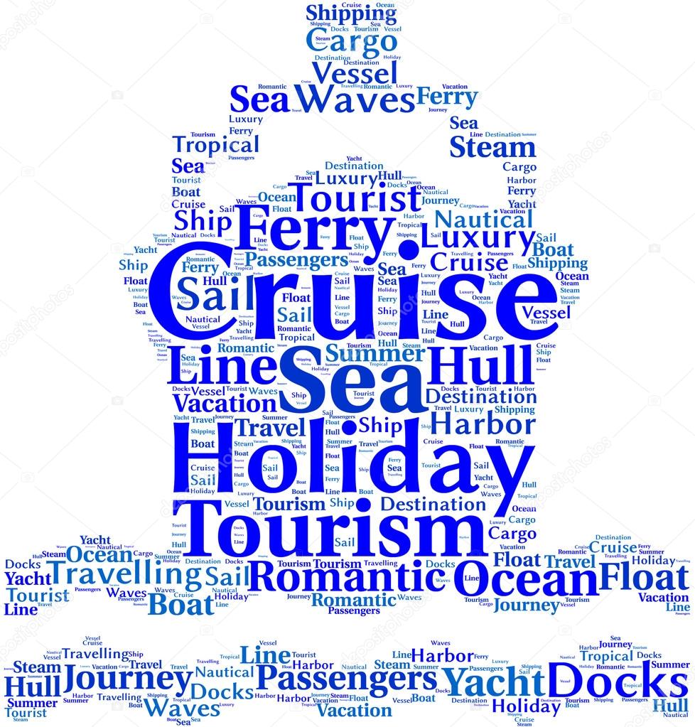 Cruise ship symbol tag cloud illustration