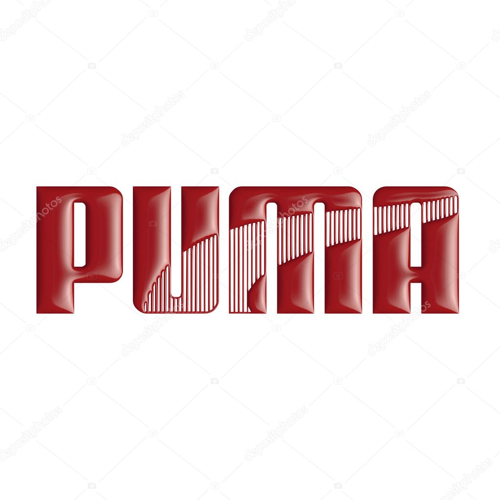 PUMA Logo in red on a white background. Tridimensional glossy image.