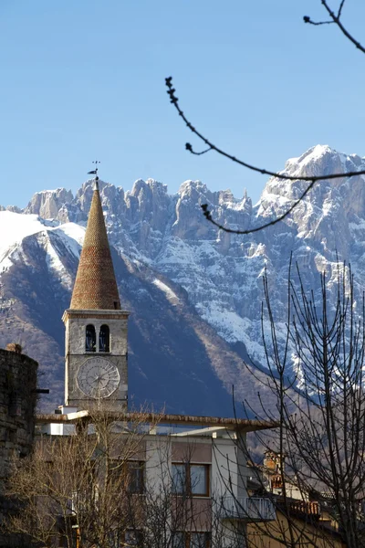 Old belfry of alpine church — Stock Photo, Image