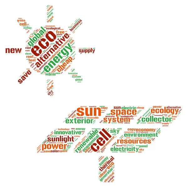 Güneş panelleri kavramı tag cloud veya word cloud illüstrasyon — Stok fotoğraf