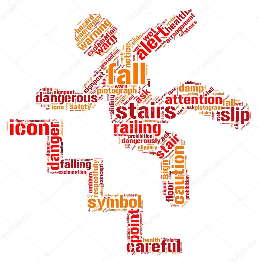 Caution stairs sign tag cloud illustration