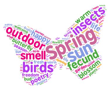 Bahar kavramı tag cloud illüstrasyon kelebek