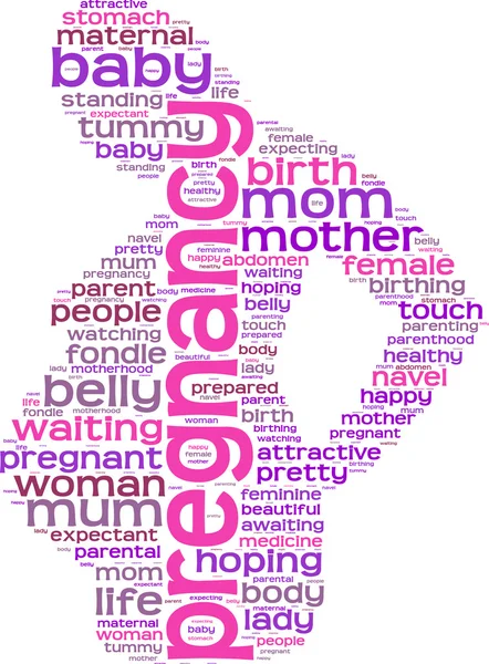 Pregnancy concept tag cloud silhouette of a pregnant woman — Stock Photo, Image