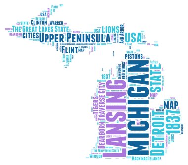 Michigan USA state map vector tag cloud illustration