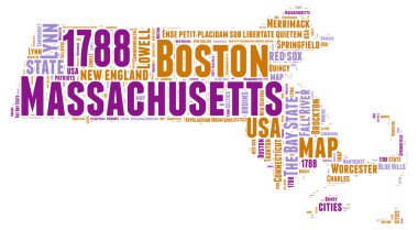 Massachusetts USA state map vector tag cloud illustration