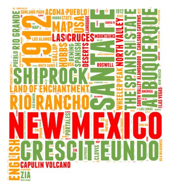 New Mexico USA state map vector tag cloud illustration
