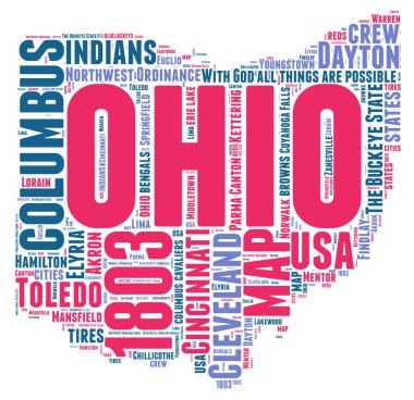 Ohio USA state map vector tag cloud illustration