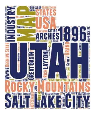 Utah Usa state tag cloud map shaped vector illustration clipart