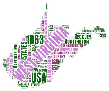 West Virginia USA state map vector tag cloud illustration clipart