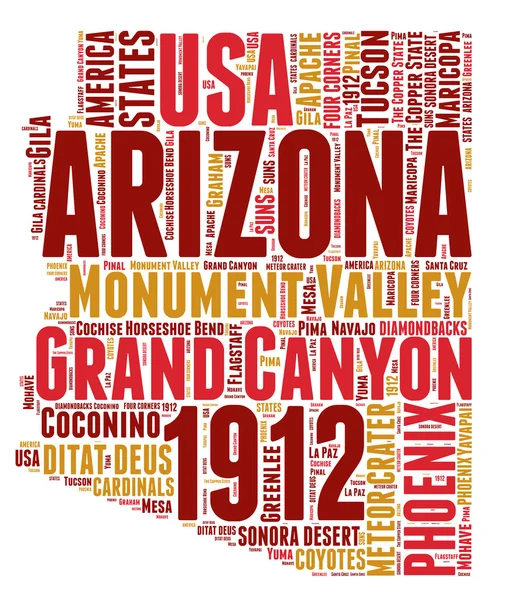 Arizona usa státní mapa vektorové tag cloud ilustrace — Stockový vektor