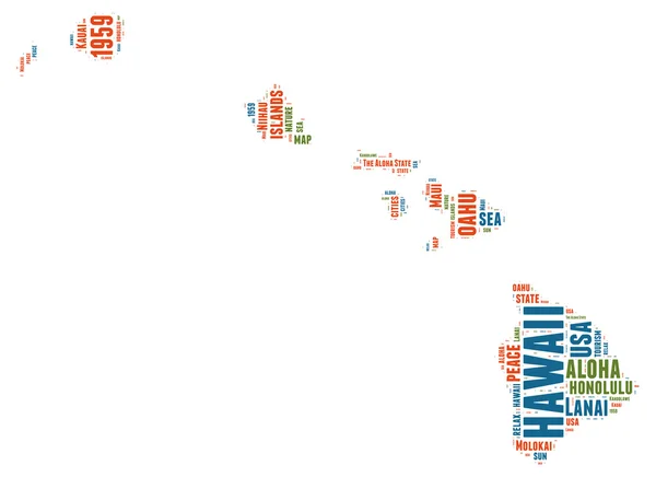 Hawaii usa státní mapa vektorové tag cloud ilustrace — Stockový vektor