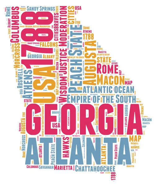 Georgia Stati Uniti d America mappa vettoriale tag cloud illustrazione — Vettoriale Stock