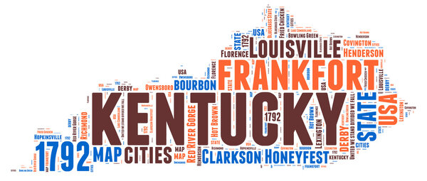 Kentucky USA state map vector tag cloud illustration