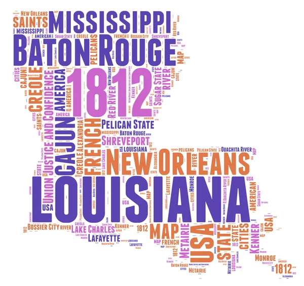 Louisiana Stati Uniti d America mappa vettoriale tag cloud illustrazione — Vettoriale Stock