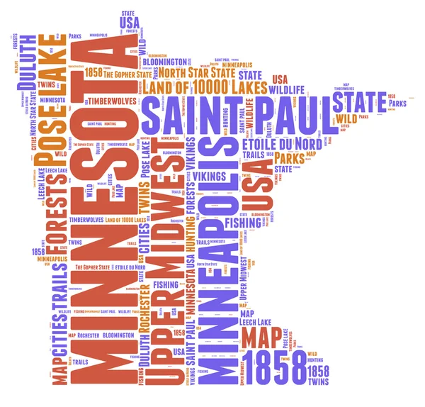 Minnesota Stati Uniti d America mappa vettoriale tag cloud illustrazione — Vettoriale Stock