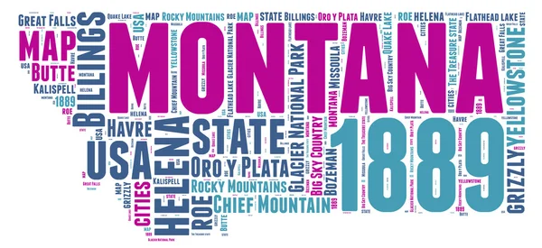 Montana Stati Uniti d America mappa vettoriale tag cloud illustrazione — Vettoriale Stock