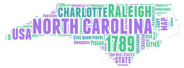 North Carolina Verenigde Staten staat kaart vector tag cloud illustratie — Stockvector