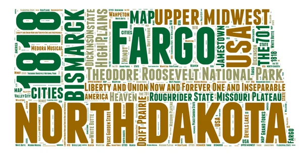 Dakota du Nord USA état carte vectoriel tag nuage illustration — Image vectorielle