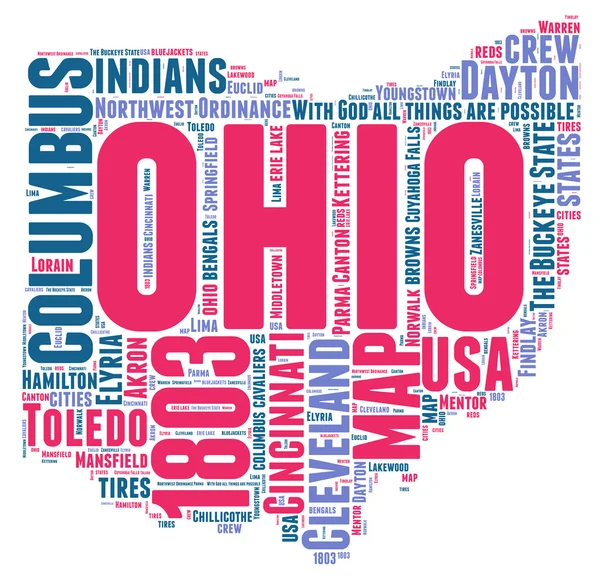 Ohio Stati Uniti d America mappa vettoriale tag cloud illustrazione — Vettoriale Stock